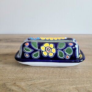 Talavera Mexico hand painted ceramic butter dish.